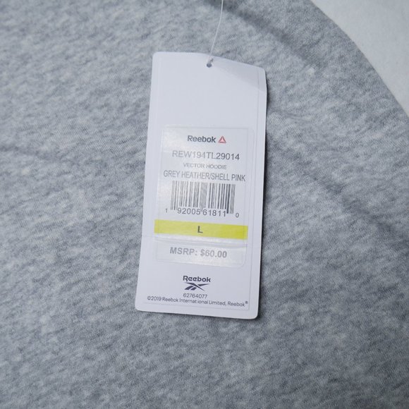 Reebok Vector Crossfit Fleece Hoodie Sweatshirt Womens Size L Gray Pink Metcon - Picture 4 of 7